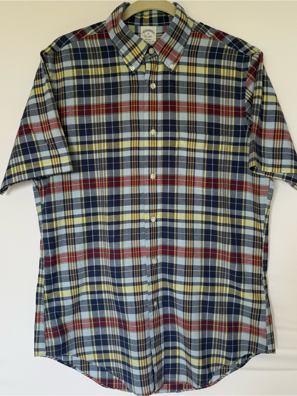 Brooks Brothers Short Sleeve Plaid Button-Down Shirt - Navy, Red, Yellow